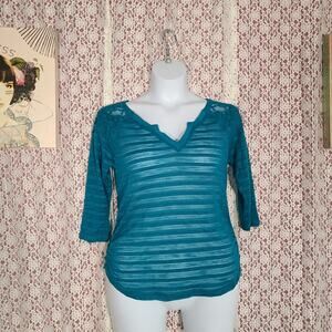 NWT Self esteem turquoise sheer striped lace blouse size large